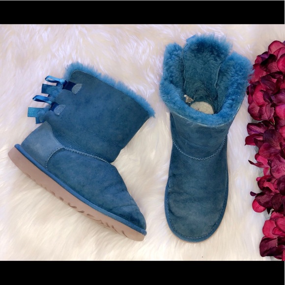 UGG Teal Suede Bailey Bow Uggs - Picture 3 of 8